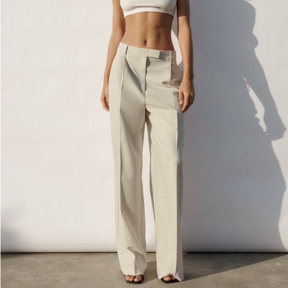 Zara Beige Wide Leg Pleated Pants